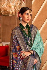 Light Shaded Mercerized Sigma Silk ︎With Classical Patola Design And SambalPuri Print With Aqua Finish